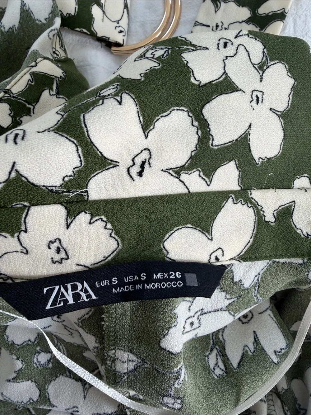 ZOlive Green Floral Maxi Dress with White Blossom Print